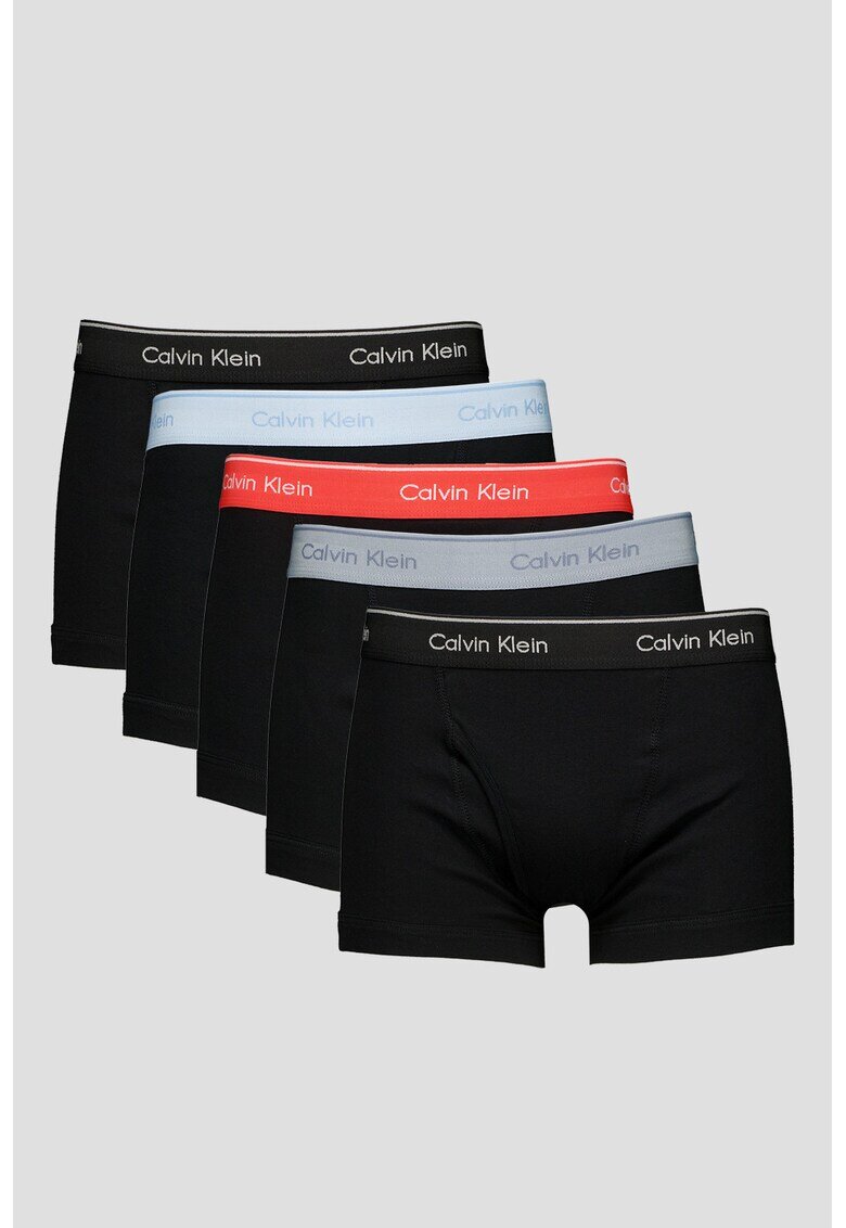 CALVIN KLEIN Боксерки с лого на талията - 5 чифта - Черен/Светло сив/Корал/Небесносин