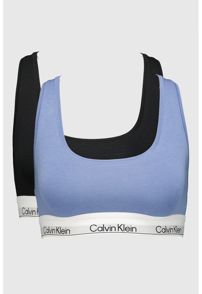 CALVIN KLEIN Бюстие с модал с лого - 2 части - Светло сив/Корал