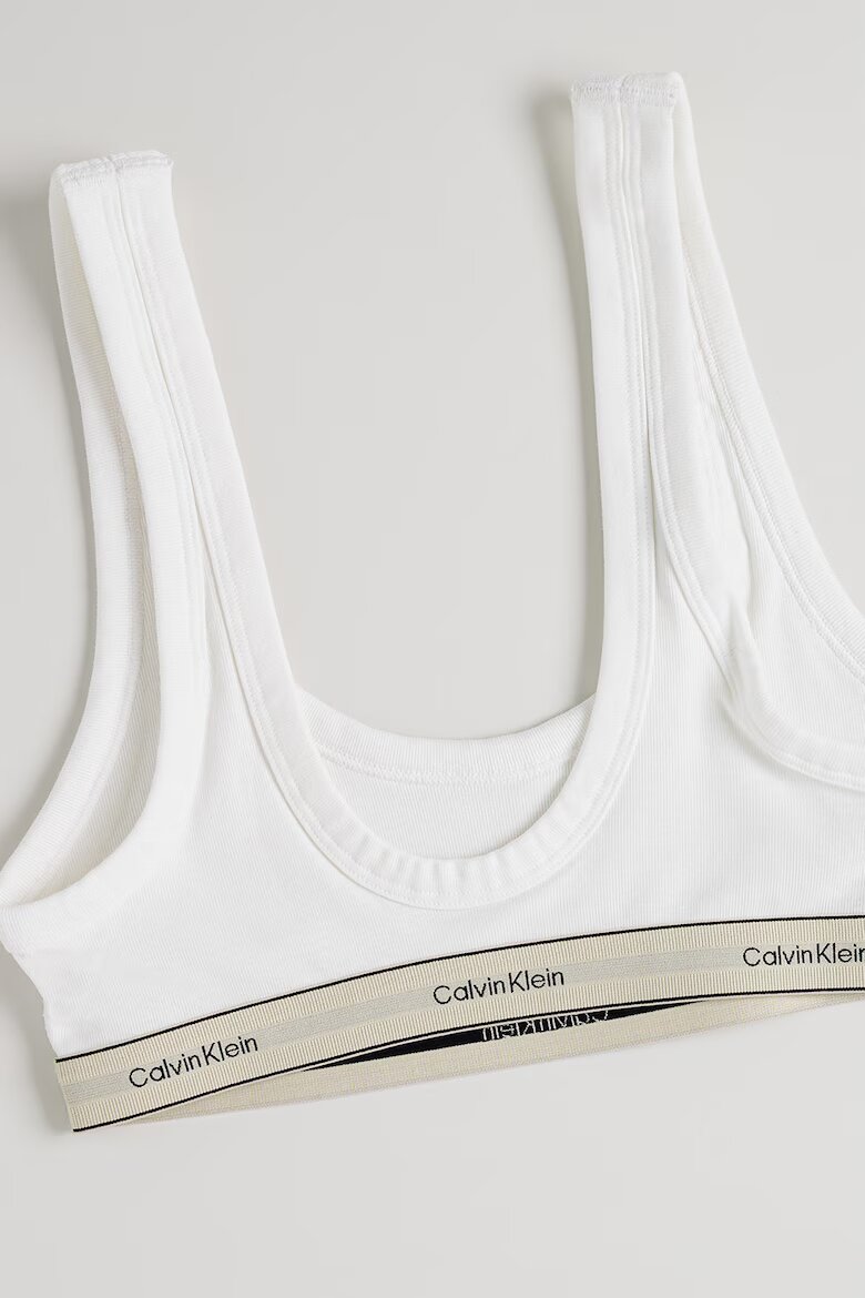 CALVIN KLEIN Бюстие с памук с лого Бял/Светло сив