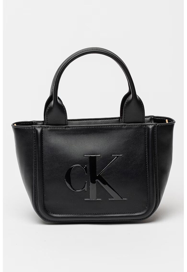CALVIN KLEIN Чанта от еко кожа с релефен монограм - Черен