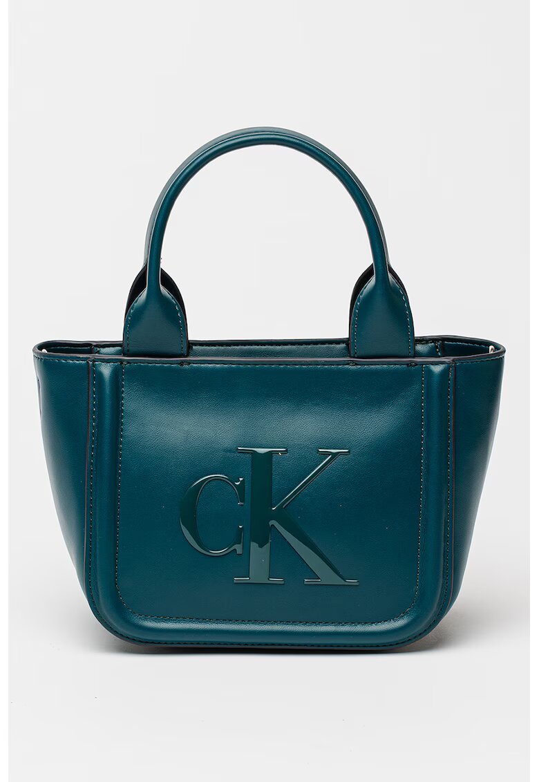 CALVIN KLEIN Чанта от еко кожа с релефен монограм - Персийско зелено