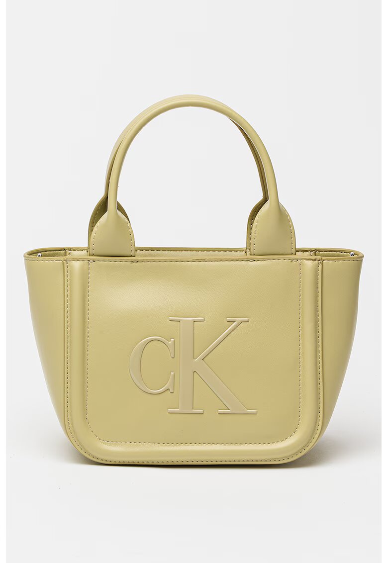 CALVIN KLEIN Чанта от еко кожа с релефен монограм - Шам фъстък зелено