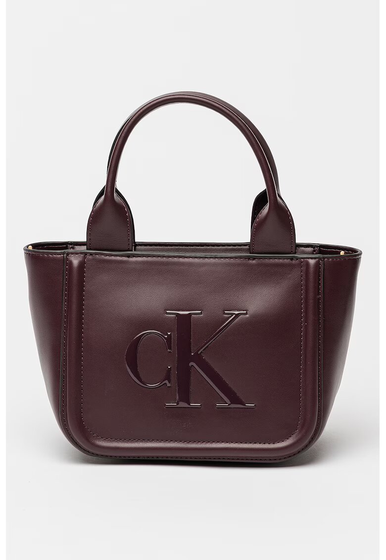 CALVIN KLEIN Чанта от еко кожа с релефен монограм - Тъмновиолетов