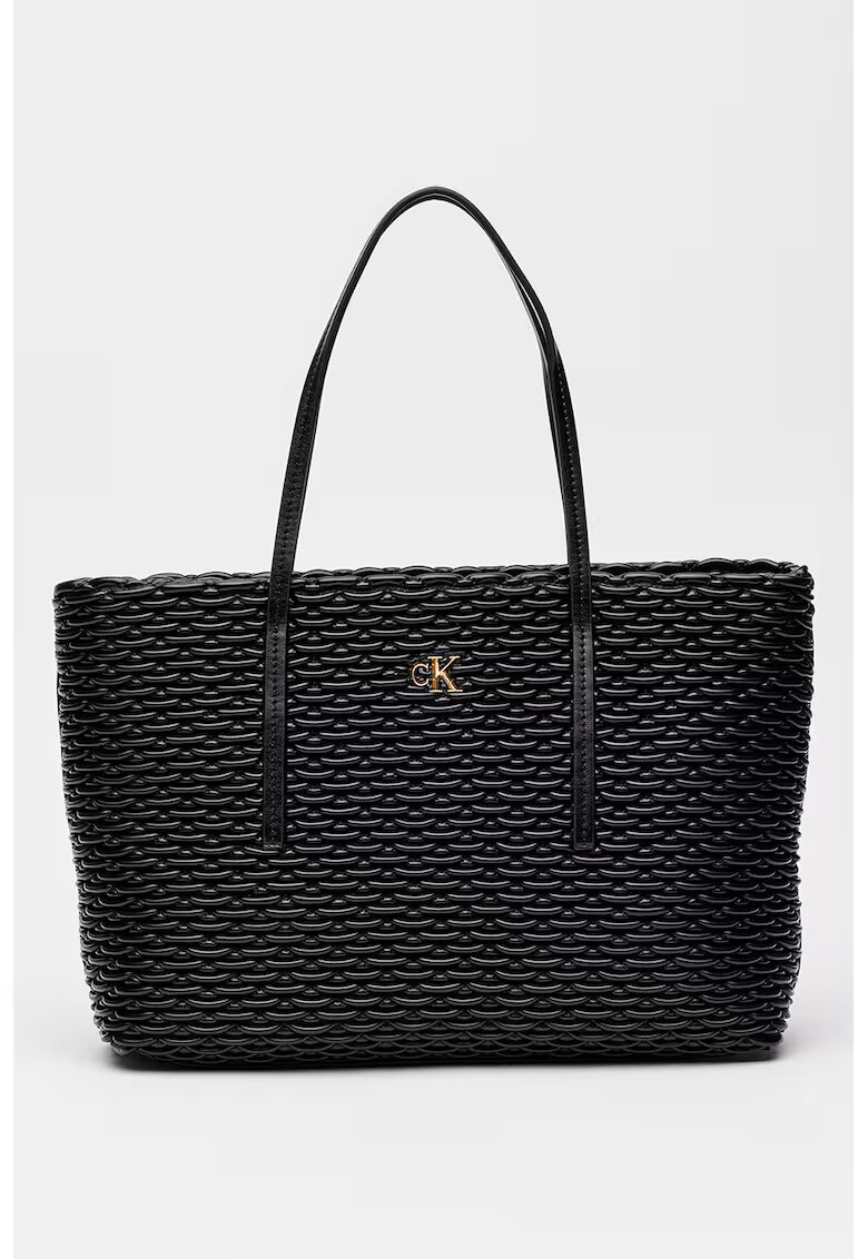 CALVIN KLEIN Чанта Tote с десен и метален детайл - Черен