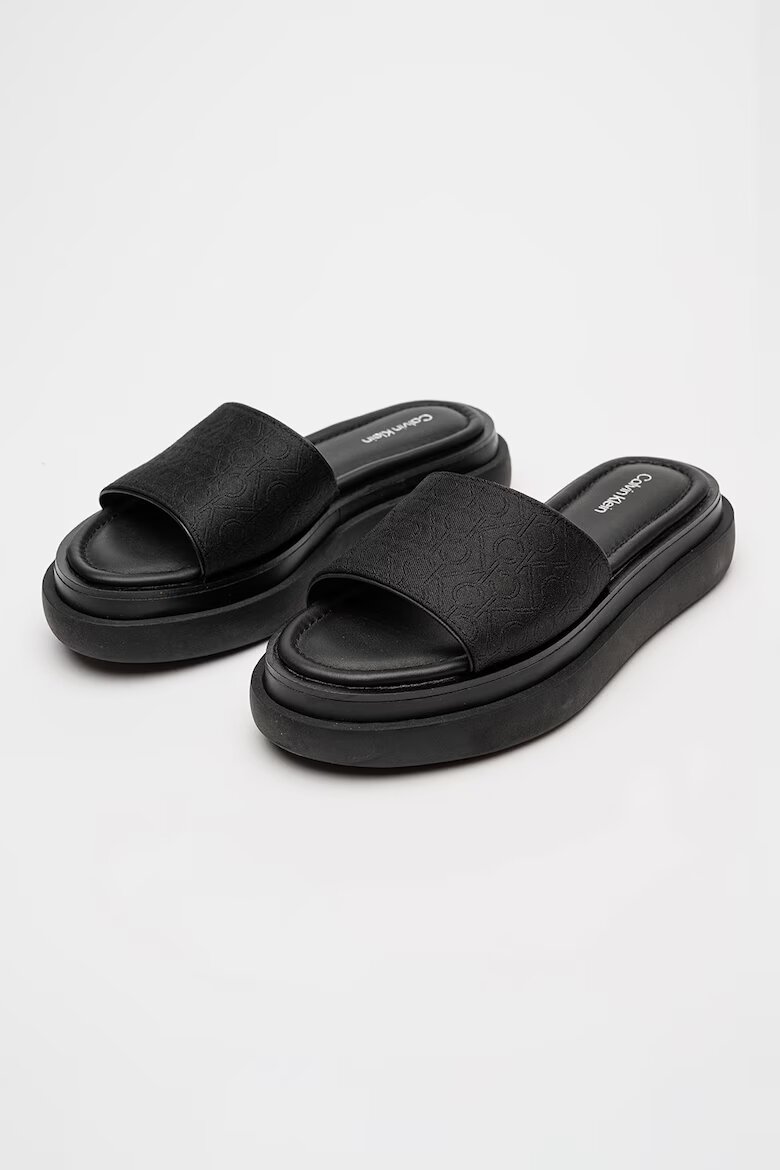 CALVIN KLEIN Чехли с равна платформа и монограм Черен