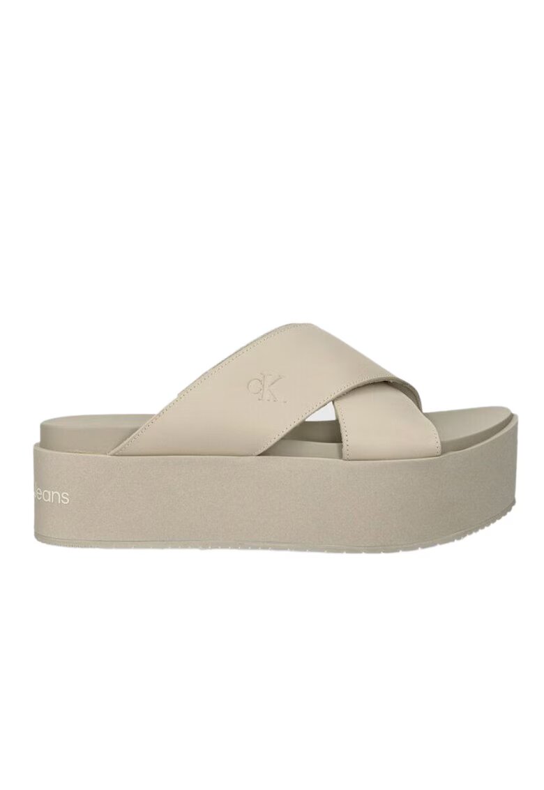 CALVIN KLEIN Дамски сабо Flatform Cross - Кожа - Бежов -