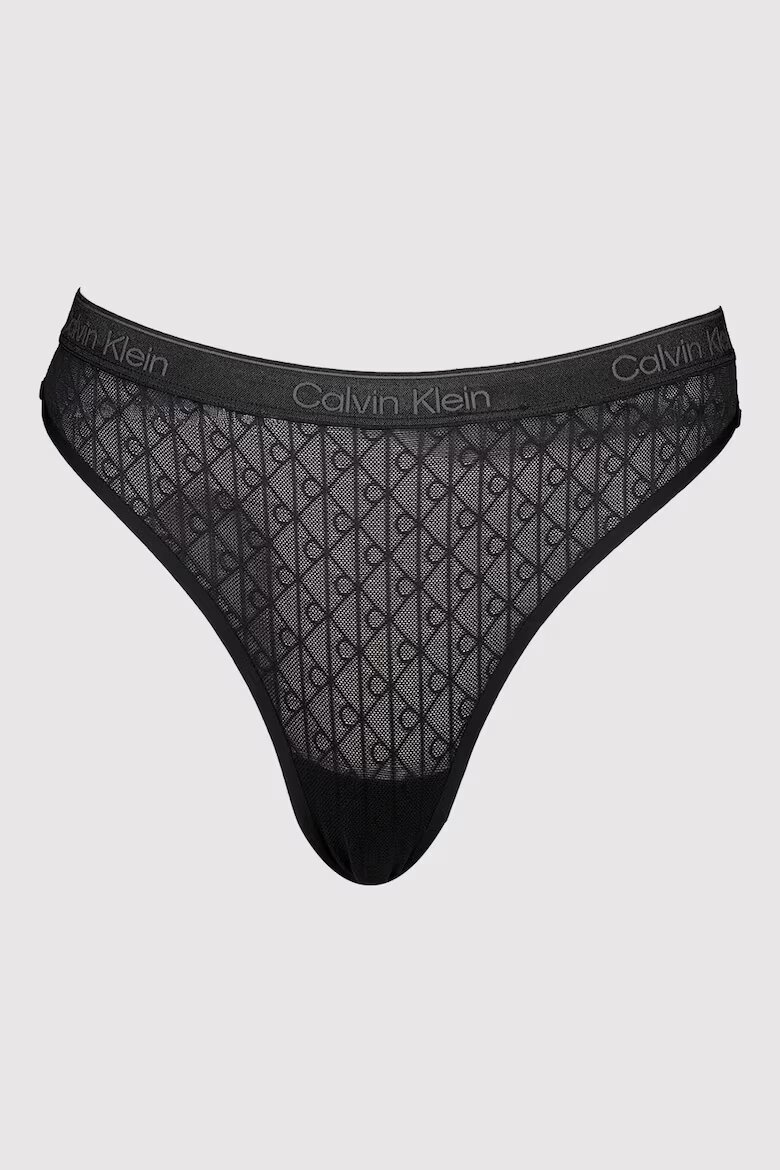 CALVIN KLEIN Дантелена танга с лого Черен