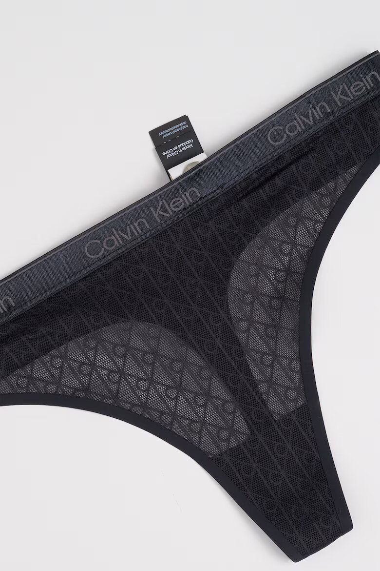 CALVIN KLEIN Дантелена танга с лого Черен