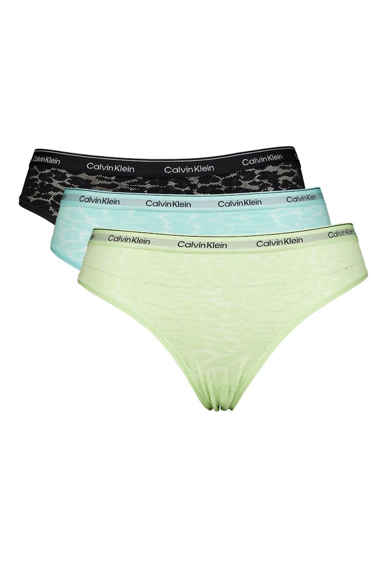 CALVIN KLEIN Дантелени бикини с животинска шарка - 3 чифта Черен/Тюркоаз/Шам фъстък зелено