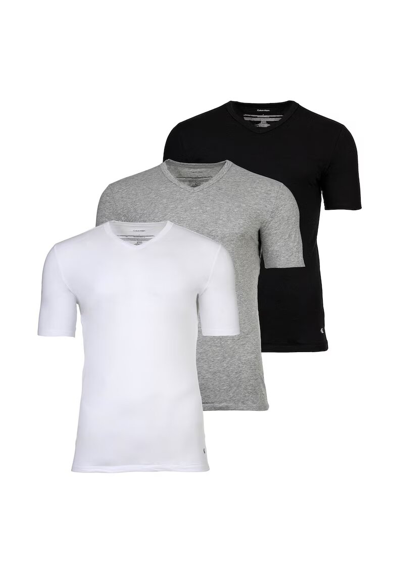 CALVIN KLEIN Домашна тениска Icon с шпиц - 3 броя - Бял/Черен/Сив