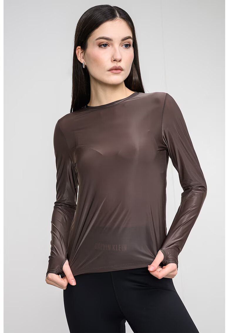 CALVIN KLEIN Ефирна блуза с цепка за палците - Кафяв