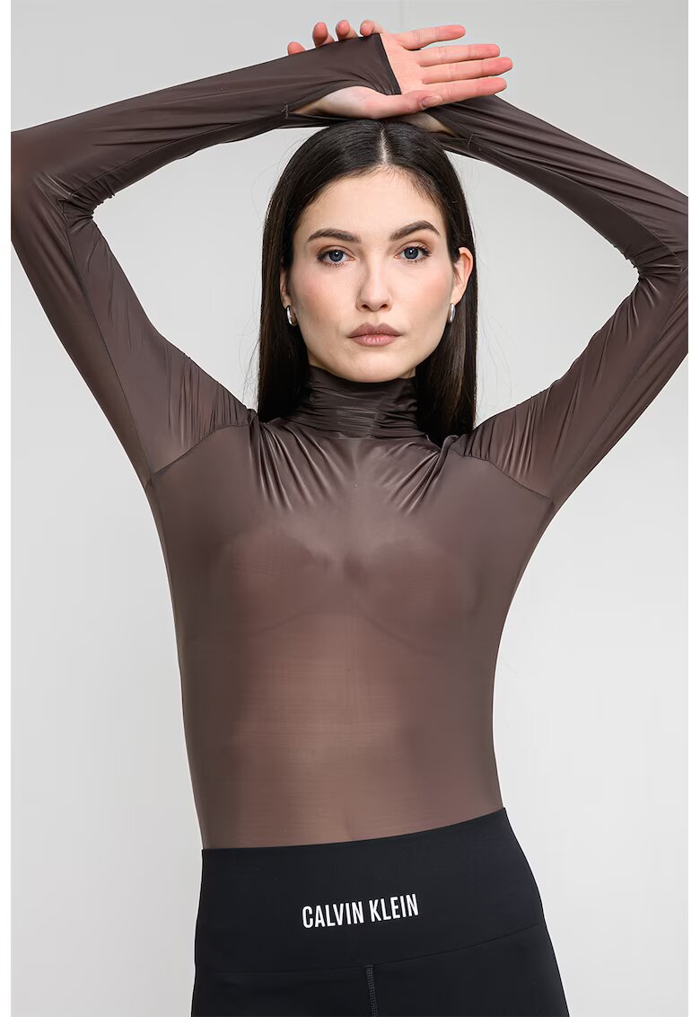 CALVIN KLEIN Ефирно боди с цепки за палците - Кафяв