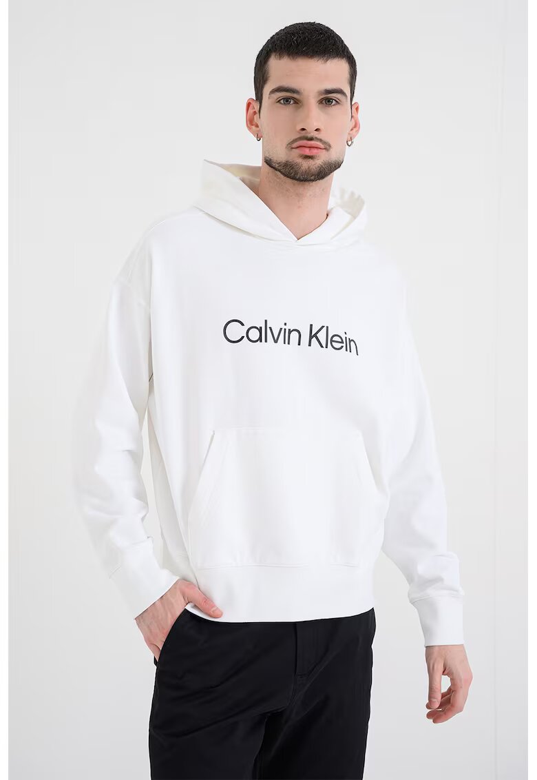 CALVIN KLEIN Худи с лого и джоб кенгуру - Черен/Бял