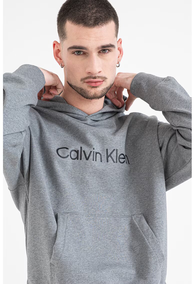 CALVIN KLEIN Худи с лого и джоб кенгуру - Сив меланж