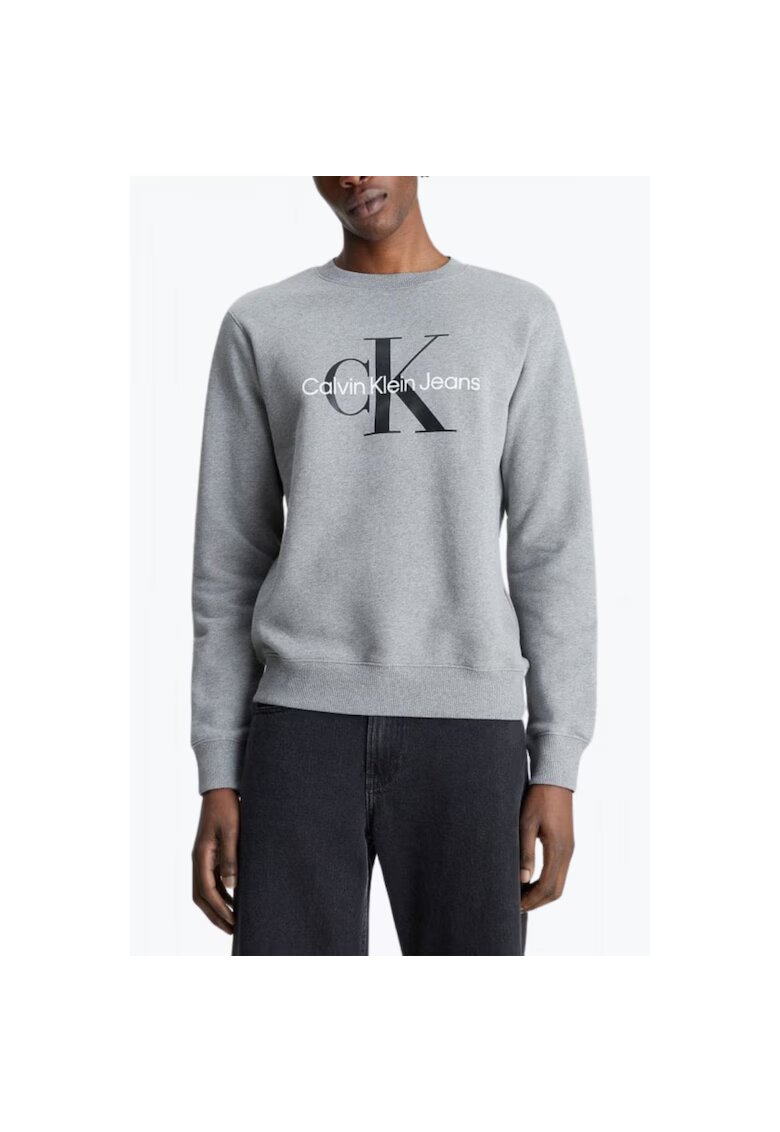 CALVIN KLEIN JEANS Bluza barbati cu logo din bumbac Regular Fit gri