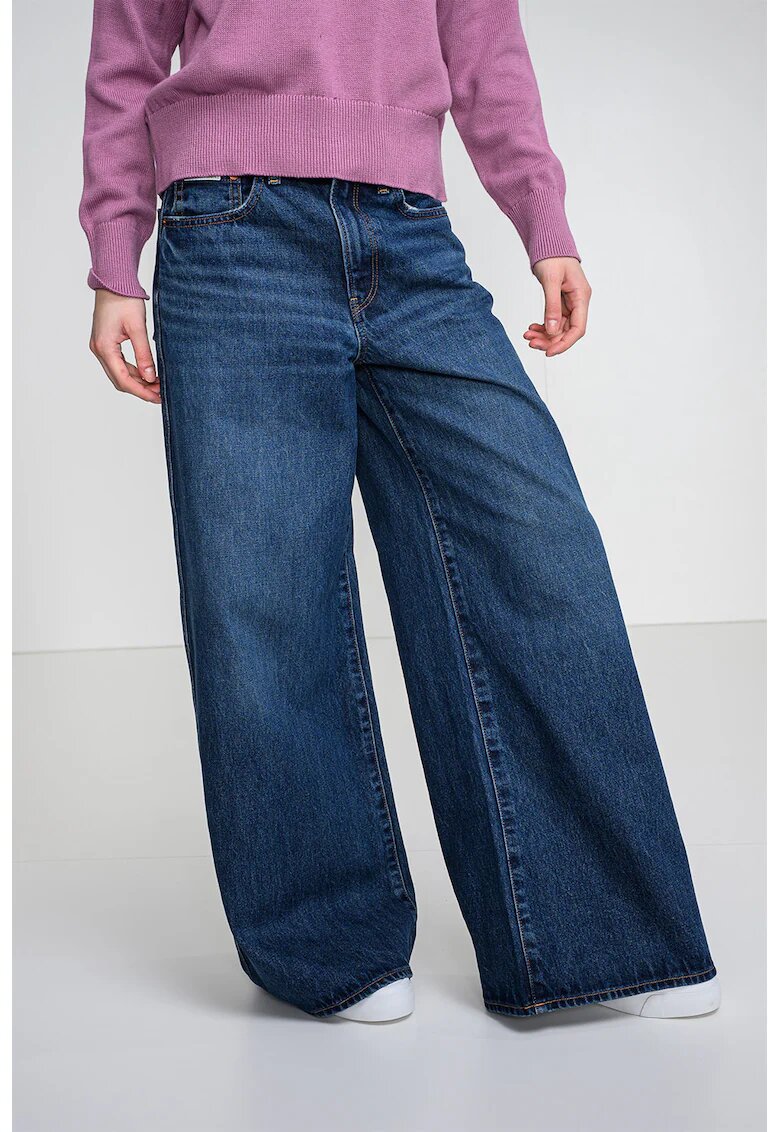 CALVIN KLEIN JEANS Дънки с ниска талия и широк крачол - Син меланж