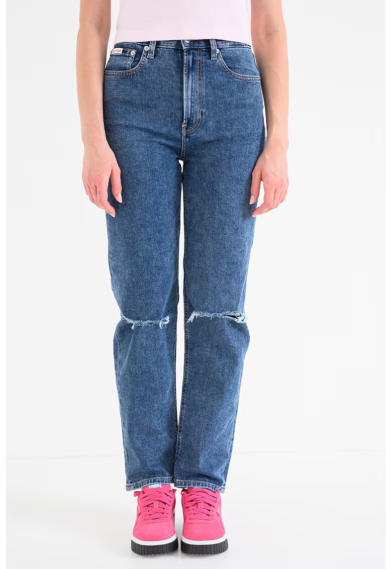 CALVIN KLEIN JEANS Дънки с висока талия и протрити зони - Син меланж