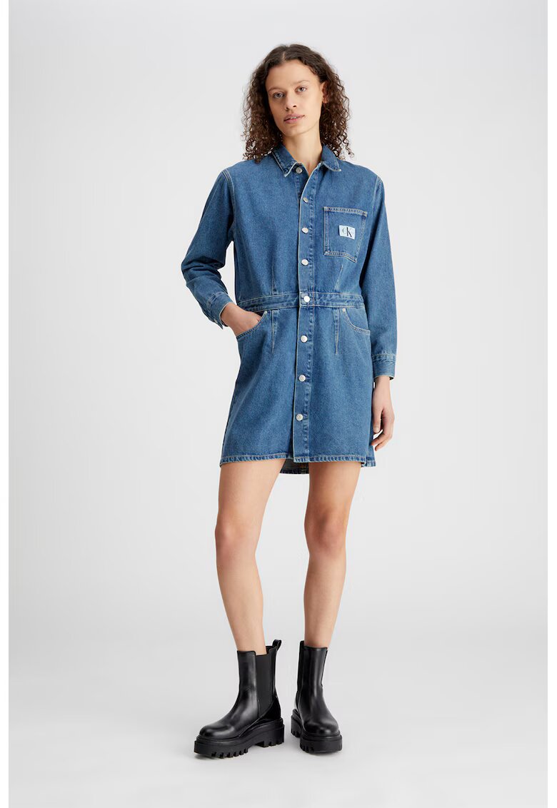 CALVIN KLEIN JEANS Дънкова рокля с джоб на гърдите
