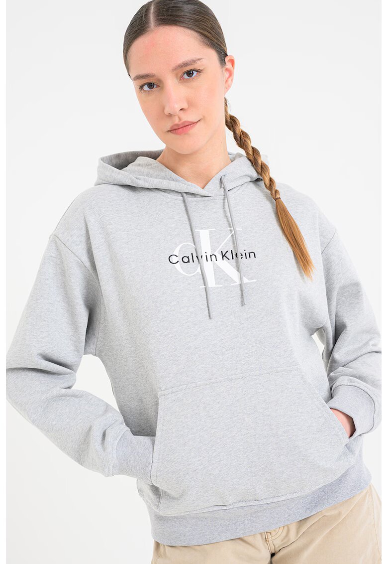 CALVIN KLEIN JEANS Худи с джоб кенгуру - Светлосив меланж