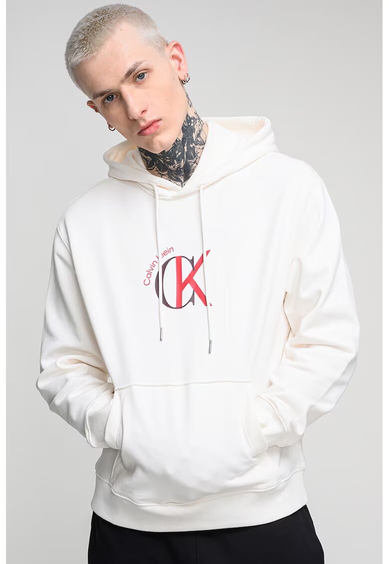 CALVIN KLEIN JEANS Худи с джобове кенгуру - Крем