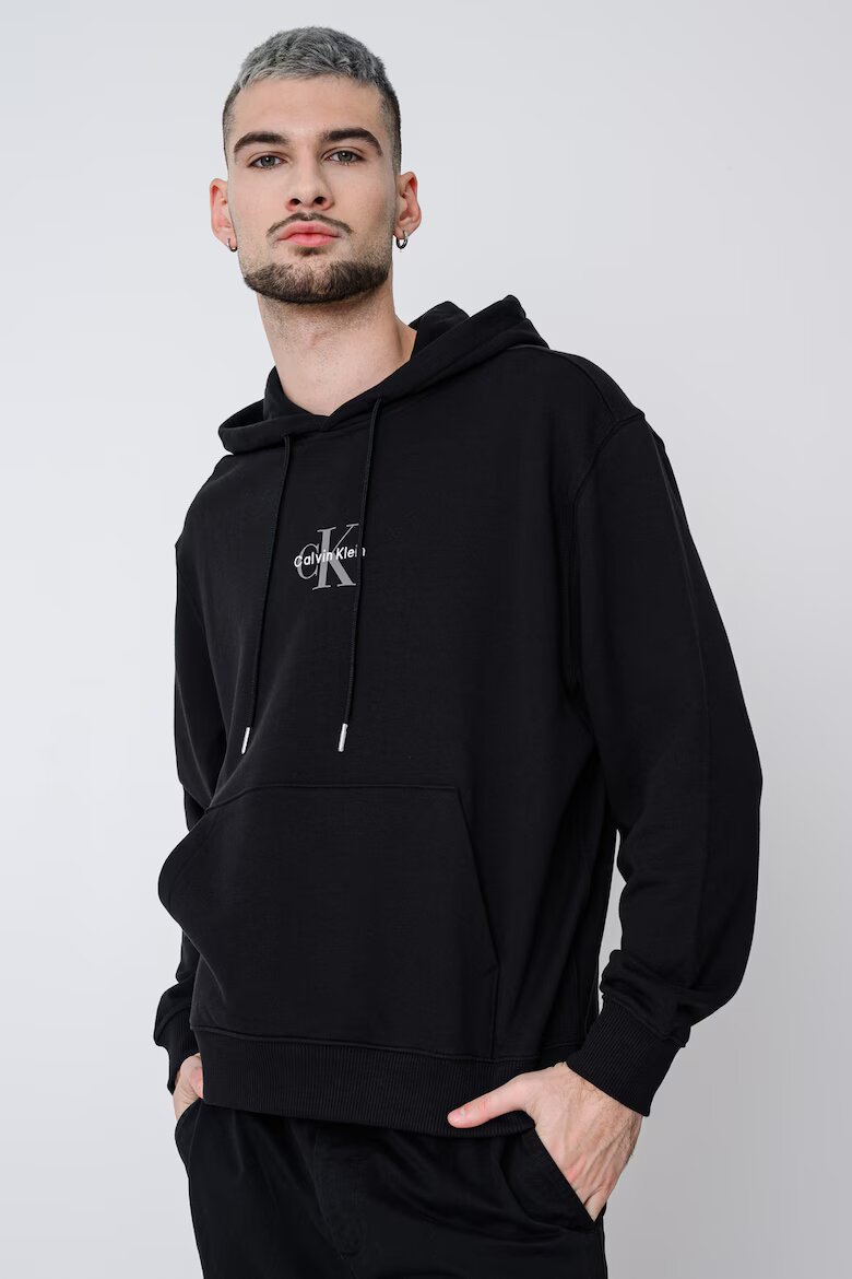 CALVIN KLEIN JEANS Худи с лого и джоб кенгуру Черен