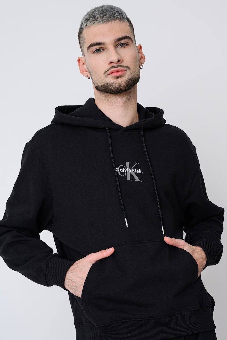 CALVIN KLEIN JEANS Худи с лого и джоб кенгуру Черен