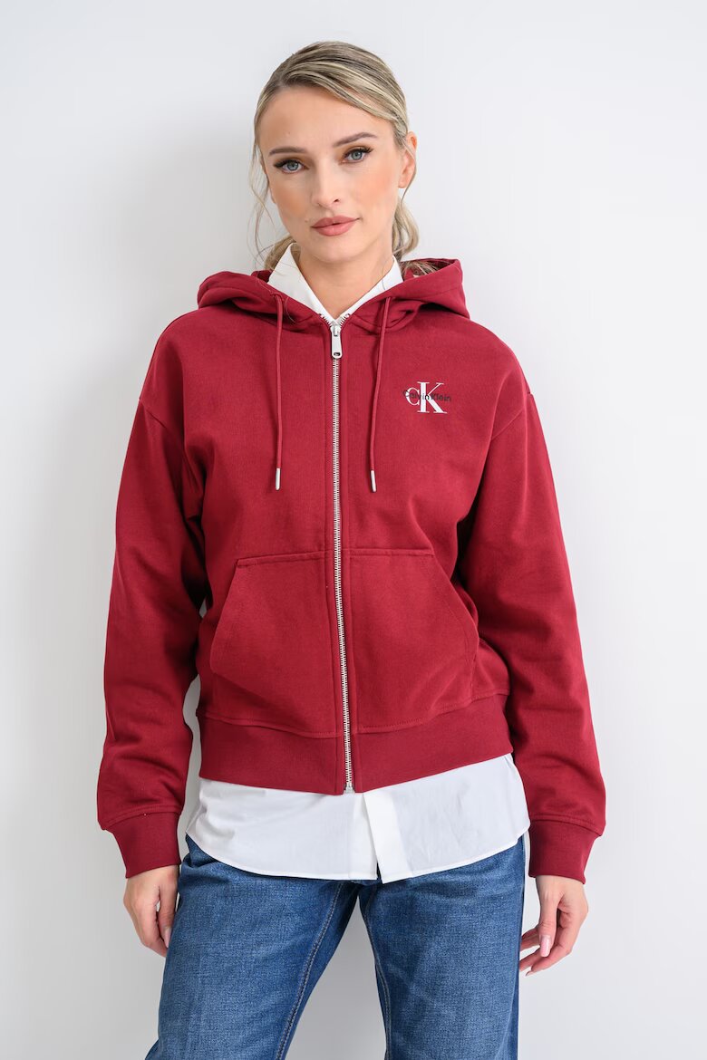 CALVIN KLEIN JEANS Худи с паднали ръкави и цип Бордо