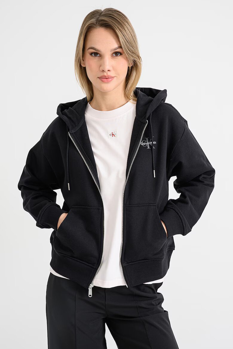CALVIN KLEIN JEANS Худи с паднали ръкави и цип Черен