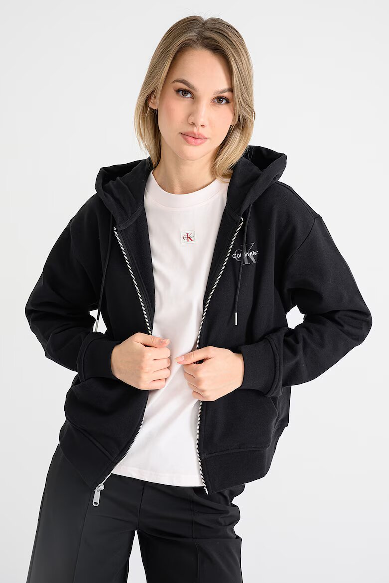 CALVIN KLEIN JEANS Худи с паднали ръкави и цип Черен