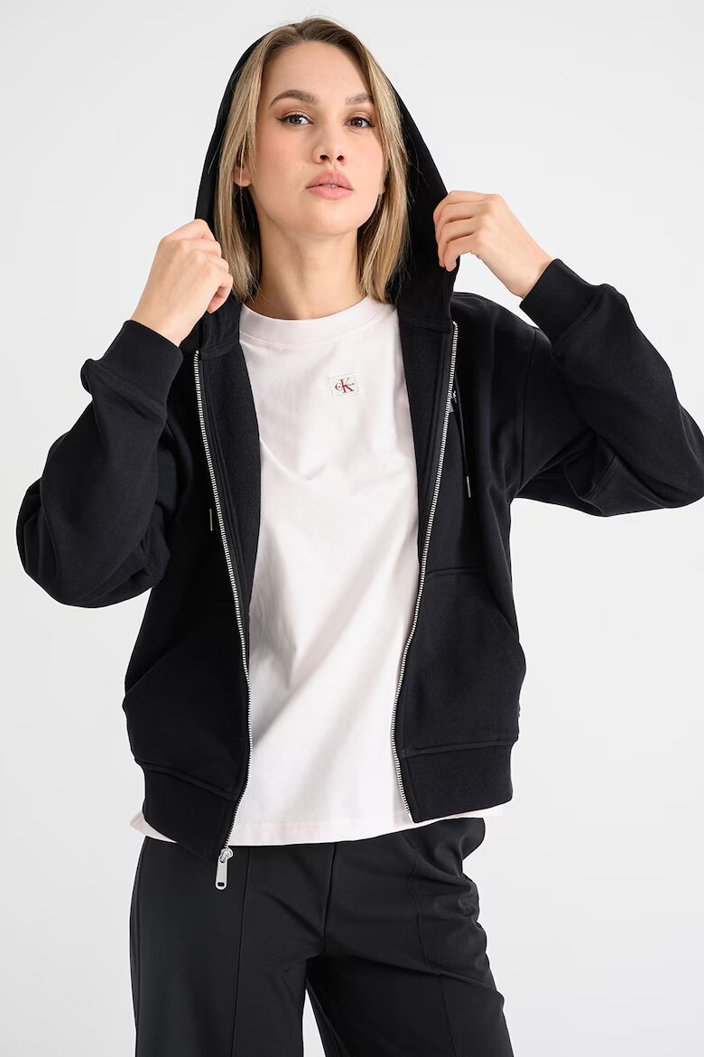 CALVIN KLEIN JEANS Худи с паднали ръкави и цип Черен