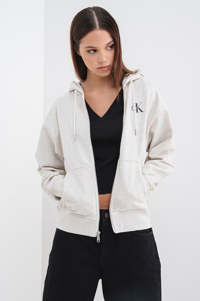 CALVIN KLEIN JEANS Худи с паднали ръкави и цип Светло сив