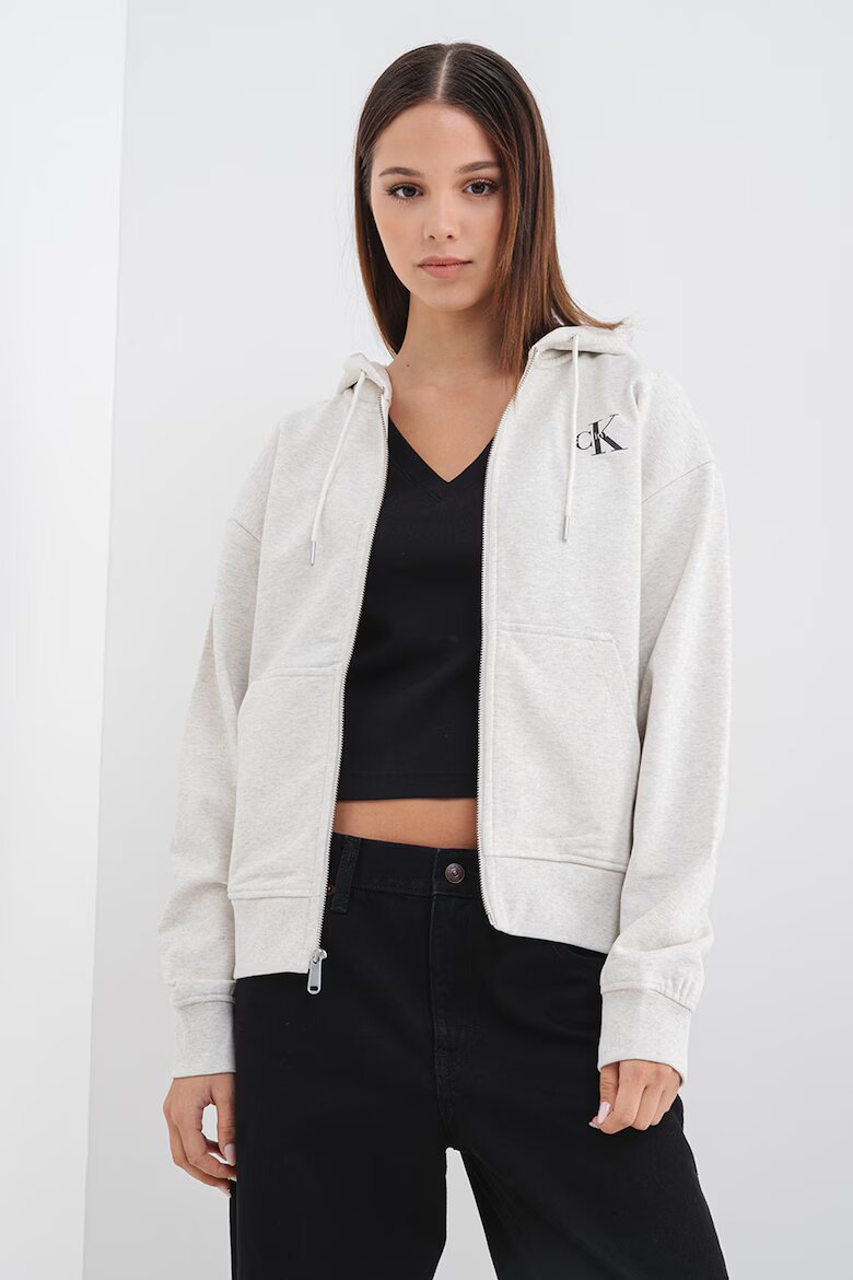CALVIN KLEIN JEANS Худи с паднали ръкави и цип Светло сив