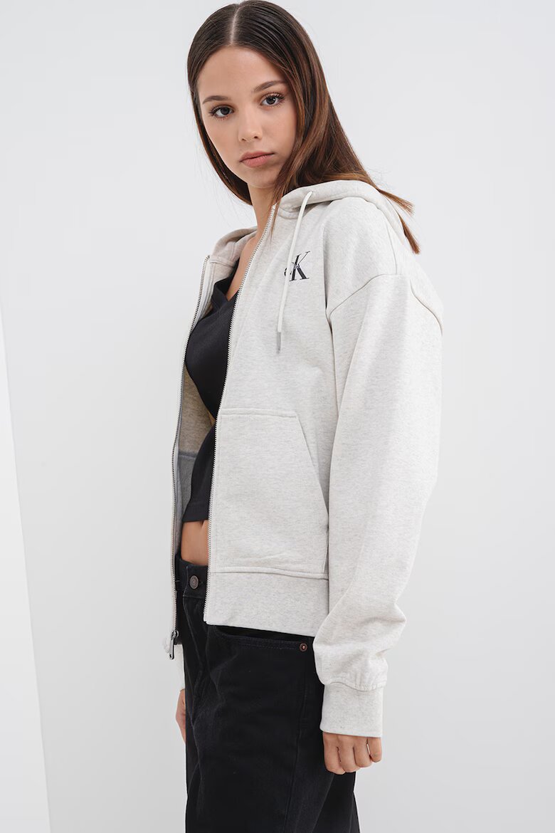 CALVIN KLEIN JEANS Худи с паднали ръкави и цип Светло сив
