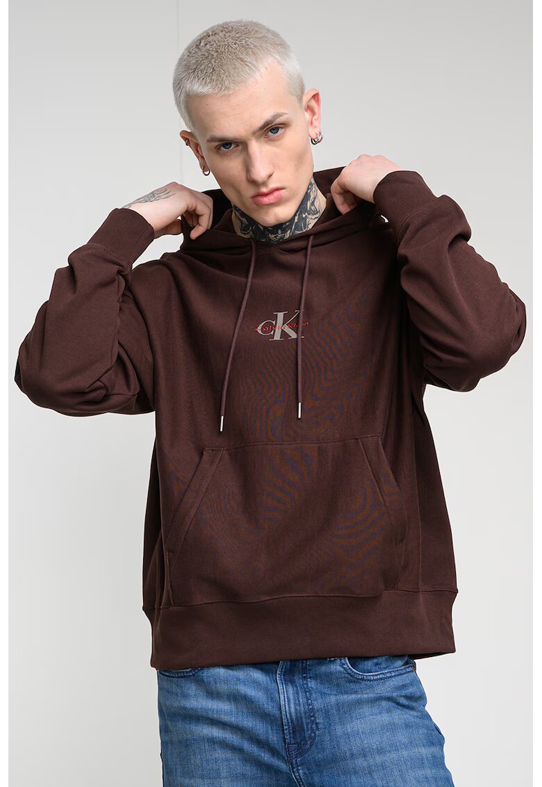 CALVIN KLEIN JEANS Худи с памук с джоб кенгуру - Коняк кафяв