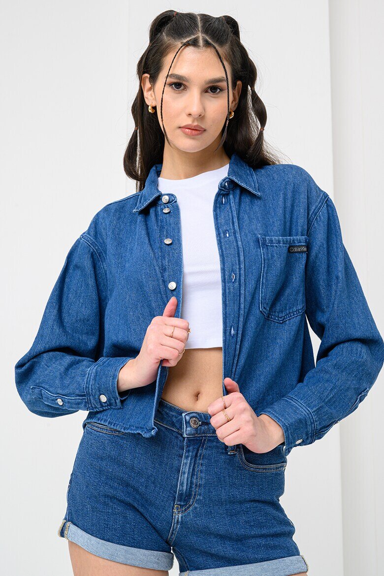CALVIN KLEIN JEANS Къса риза от деним с джоб на гърдите