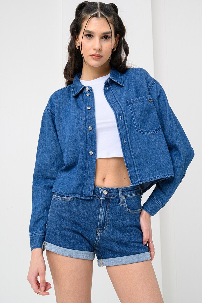 CALVIN KLEIN JEANS Къса риза от деним с джоб на гърдите