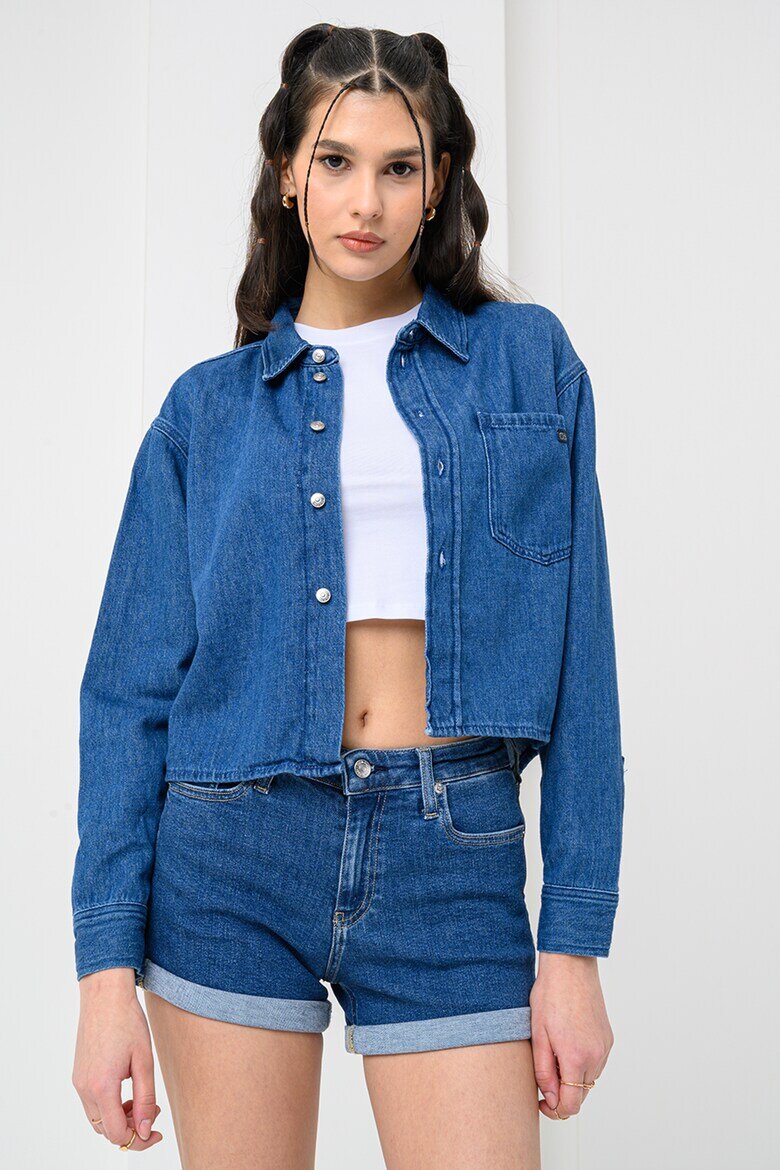 CALVIN KLEIN JEANS Къса риза от деним с джоб на гърдите