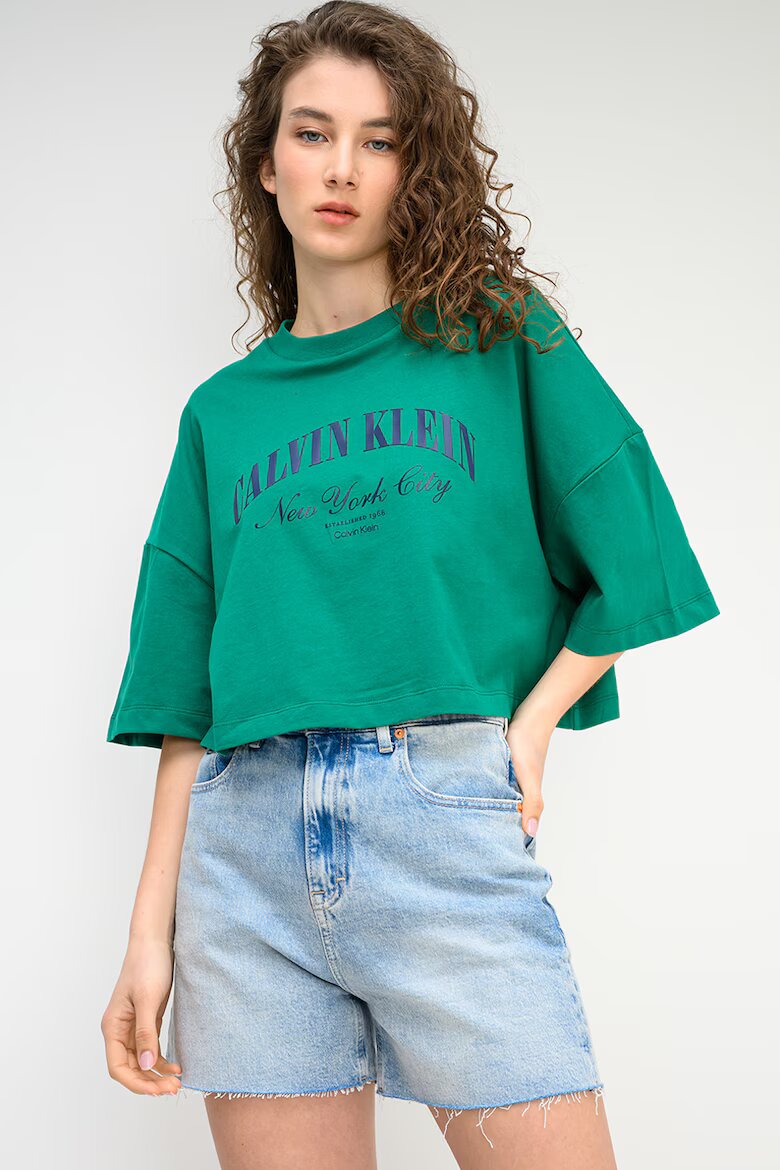 CALVIN KLEIN JEANS Къса тениска с лого Зелен/Ултрамарин синьо