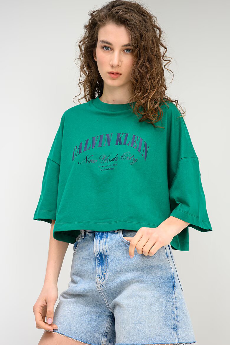 CALVIN KLEIN JEANS Къса тениска с лого Зелен/Ултрамарин синьо