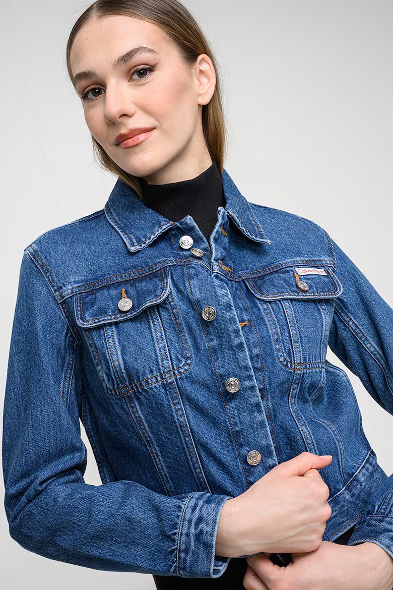 CALVIN KLEIN JEANS Късо дънково яке с джобове Син меланж