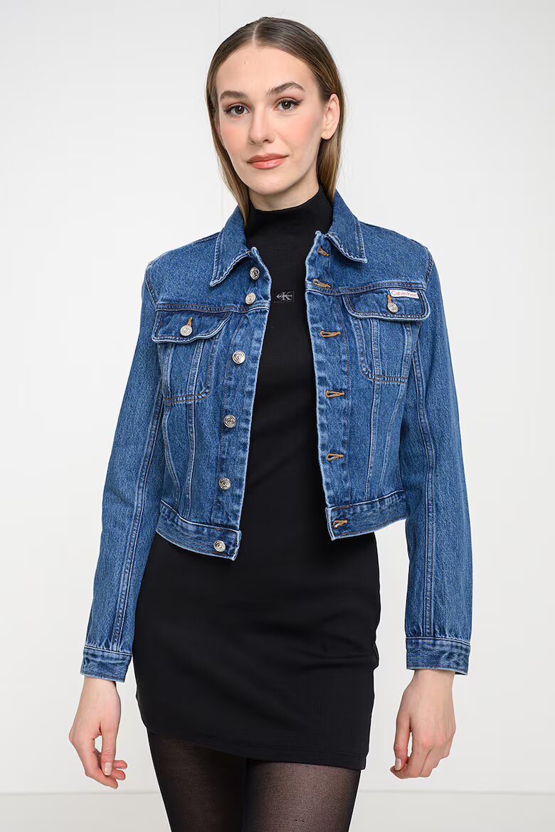 CALVIN KLEIN JEANS Късо дънково яке с джобове Син меланж