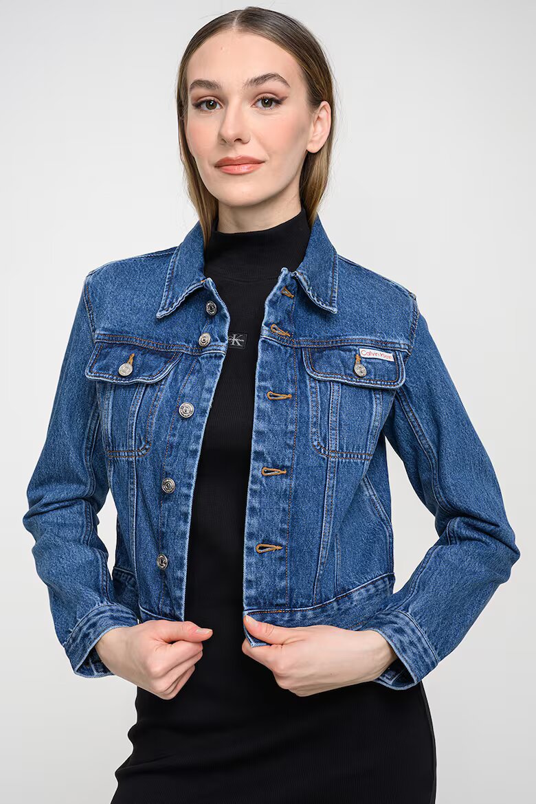 CALVIN KLEIN JEANS Късо дънково яке с джобове Син меланж