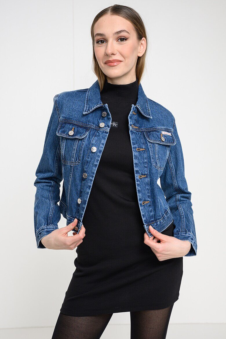 CALVIN KLEIN JEANS Късо дънково яке с джобове Син меланж