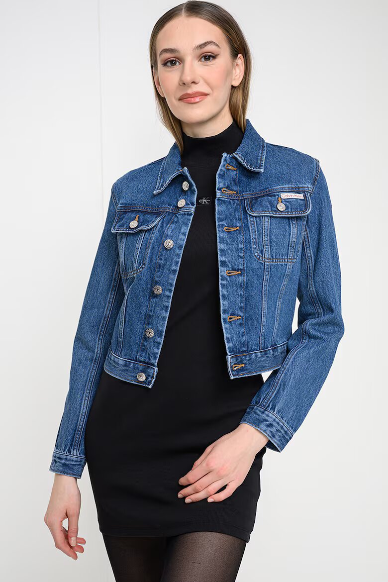 CALVIN KLEIN JEANS Късо дънково яке с джобове Син меланж