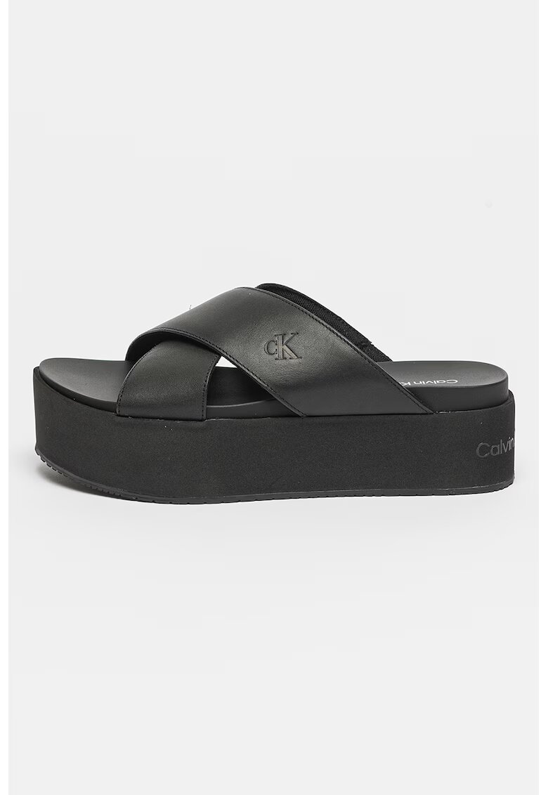 CALVIN KLEIN JEANS Кожени чехли на равна платформа
