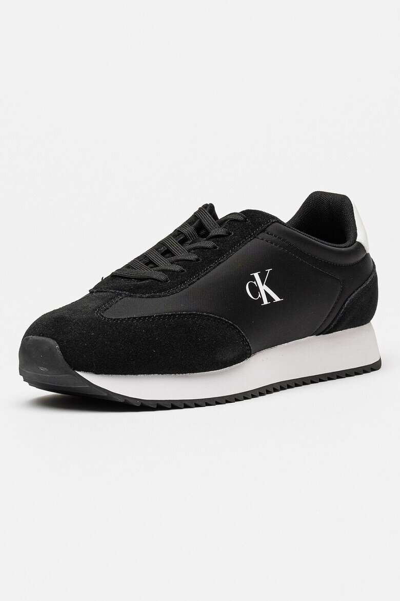 CALVIN KLEIN JEANS Маратонки под глезена Retro Runner с велур Бял/Черен