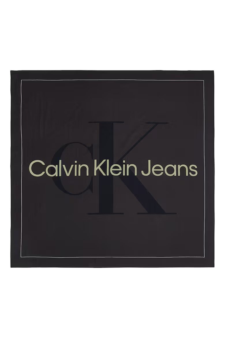 CALVIN KLEIN JEANS Памучен шал с лого Тъмнокафяв/Черен