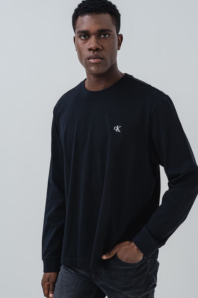 CALVIN KLEIN JEANS Памучна блуза с лого Черен