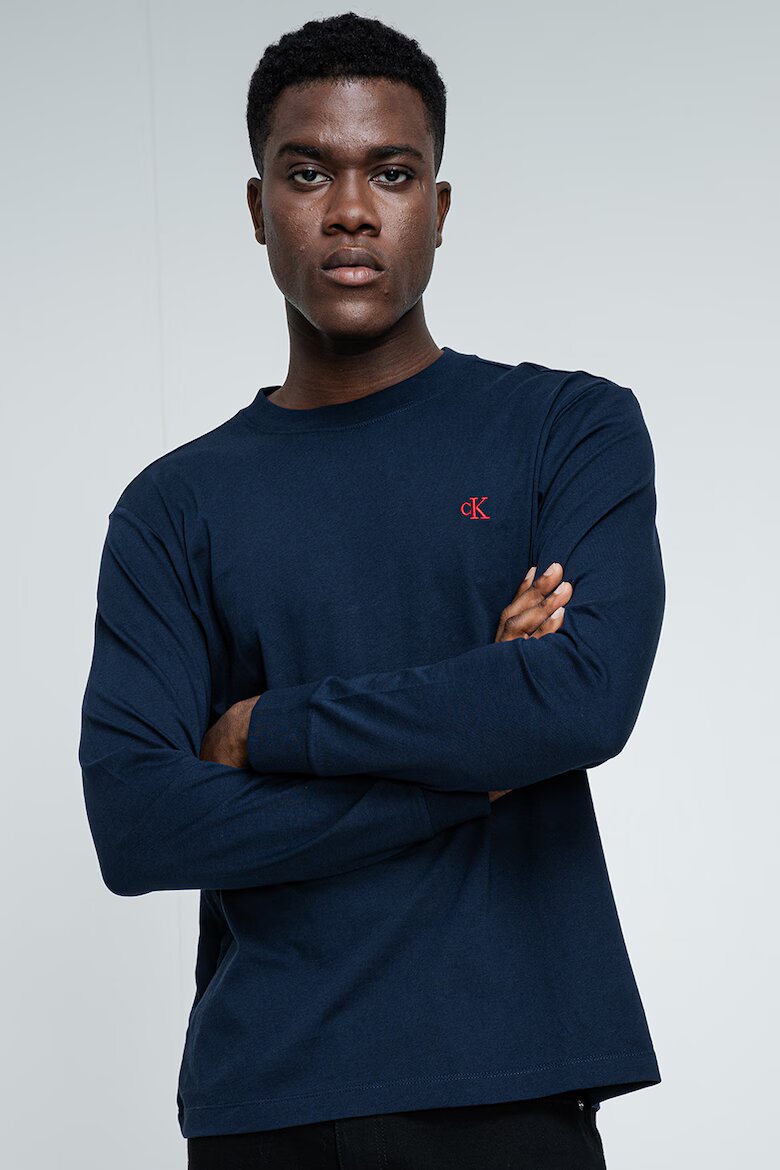 CALVIN KLEIN JEANS Памучна блуза с лого Тъмносин