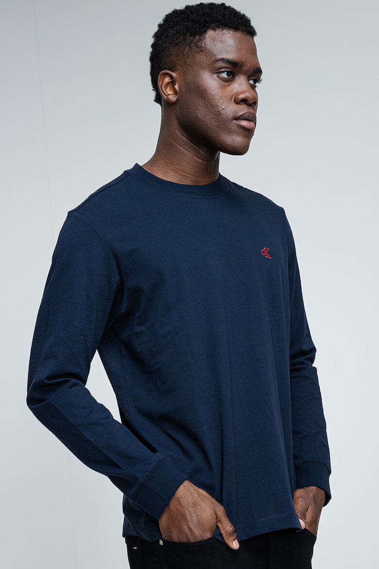 CALVIN KLEIN JEANS Памучна блуза с лого Тъмносин